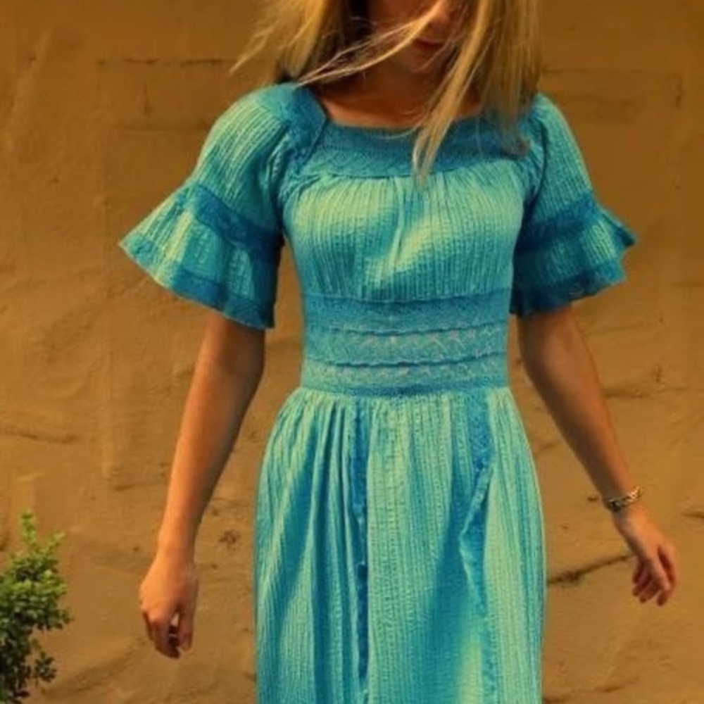 Vintage Mexican 70s Boho Dress XS S 0 2